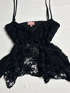 Faded Rose Floral Lace Sheer Babydoll Top-M